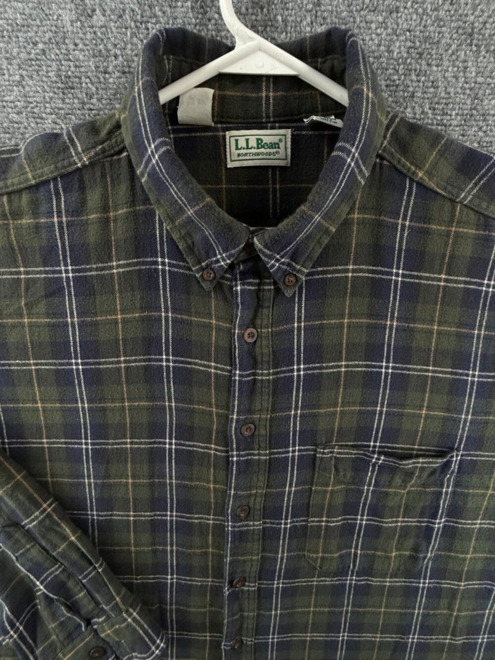 VTG LL Bean NORTHWOODS Flannel Button Up Shirt Green Plaid Soft USA Cotton XL